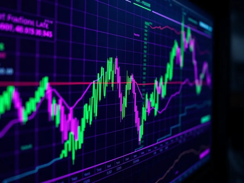 A high-tech digital data visualization screen with neon purp