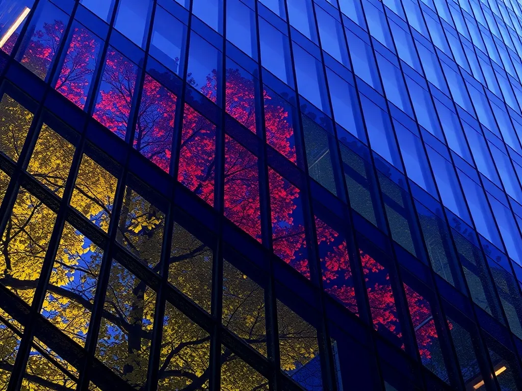 A high-angle architectural photo of a modern glass building